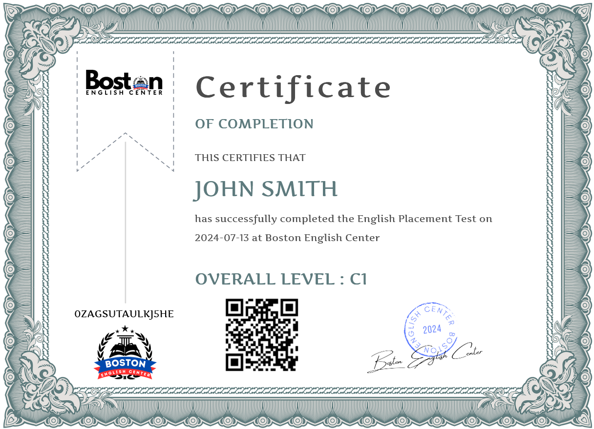boston english center certificate